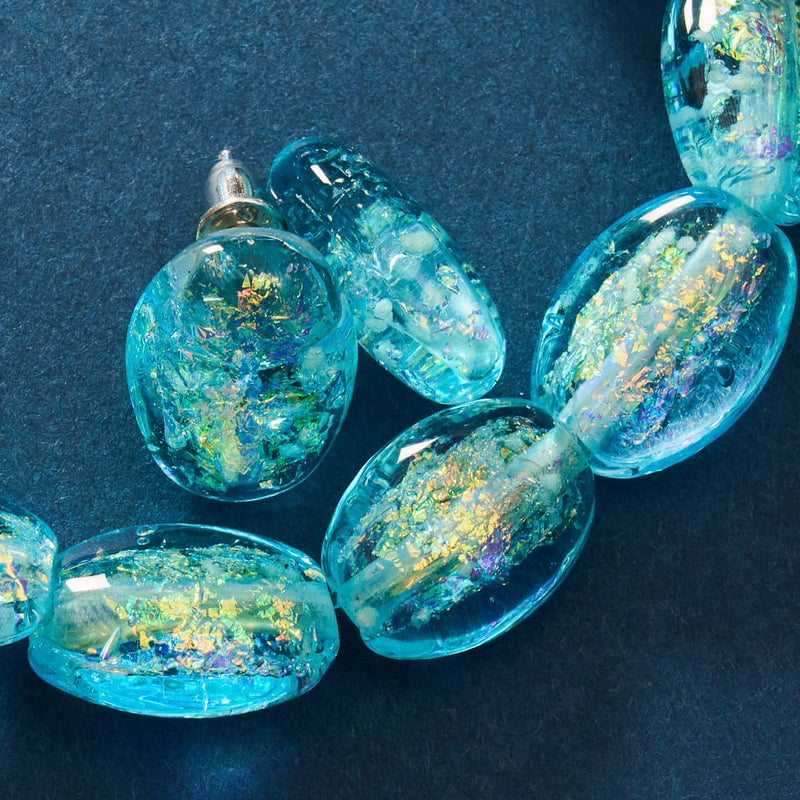 Turquoise | .925 Sterling Silver | Firework Glass Pebble Bracelet