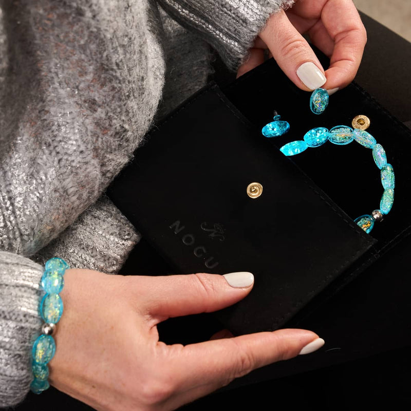 Turquoise Firework Glass Pebble Bracelet & Earring Set