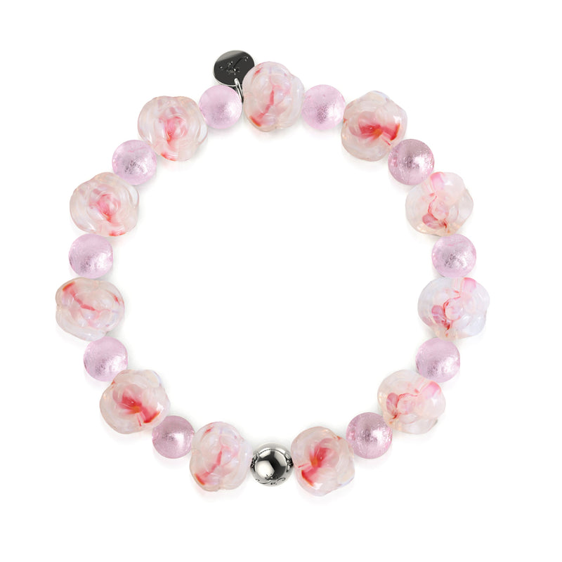Pink Peony Firefly Glass Bloom & Silver Foil Bracelet