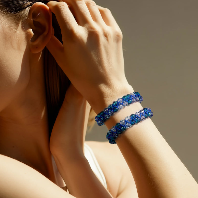 Aquamarine Flame | Lapis Flame x Aquamarine | Double Firefly Glass Bracelet