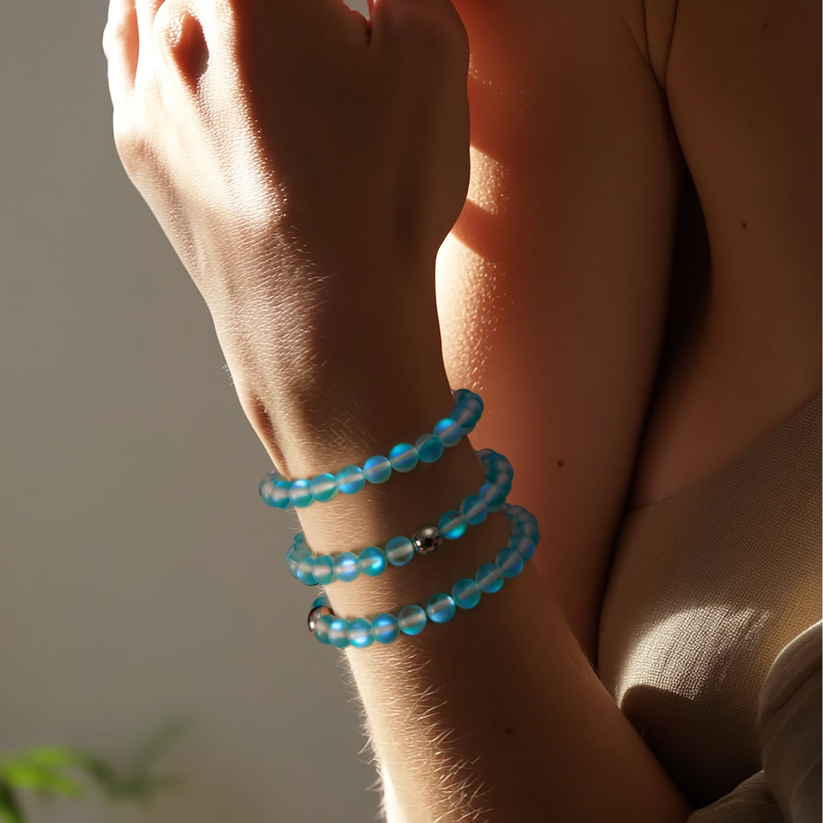 Aquamarine | Silver | Mermaid Glass Bead Bracelet