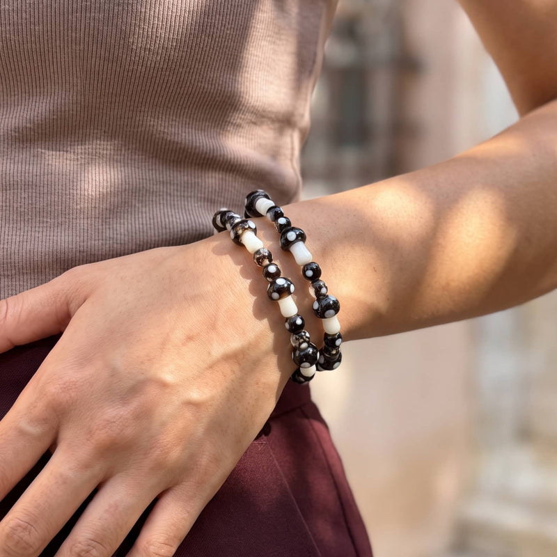 Neon Noir | .925 Sterling Silver | Deluxe Firefly Glass Mushroom Bracelet