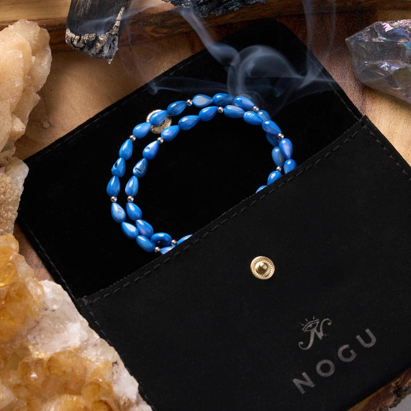 Lapis Mother of Pearl Teardrop Wrap