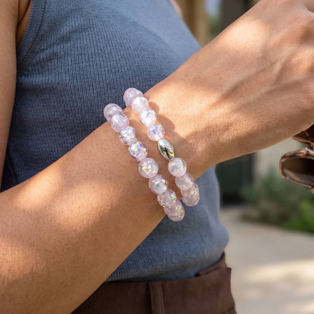 Lilac Guava | .925 Sterling Silver | Firework Glass Bracelet