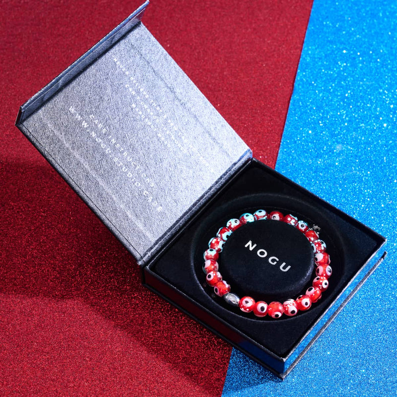 Red | .925 Sterling Silver | Firefly Glass Evil Eye Bracelet