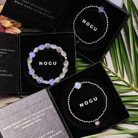 NOGU Bracelet of the Month Club August 2023 - THE FAIRY GLASS CLOVER 3 BRACELET SET in gift boxes
