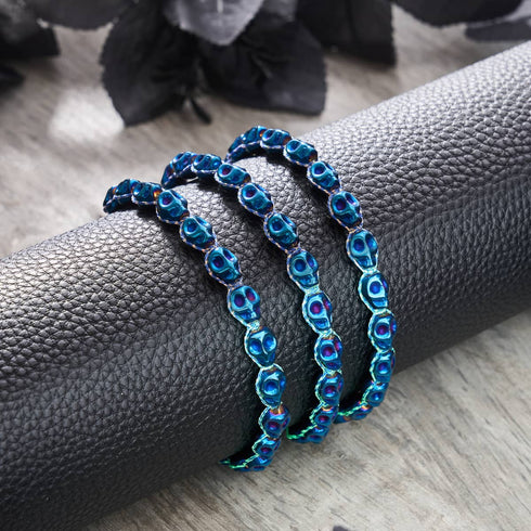 Midnight Mirage | Cobalt Skulls x Blue GloWeave | Macrame Bracelet