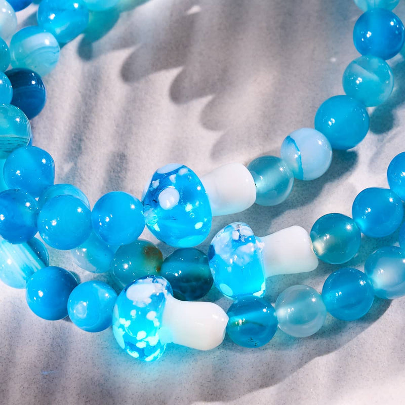 Light Blue Agate | .925 Sterling Silver | Firefly Glass Mushroom Gemstone Bracelet