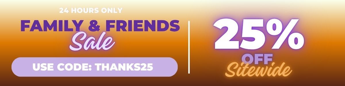 NOGU Family & Friends Sale banner offering 25% off sitewide for 24 hours with code THANKS25.