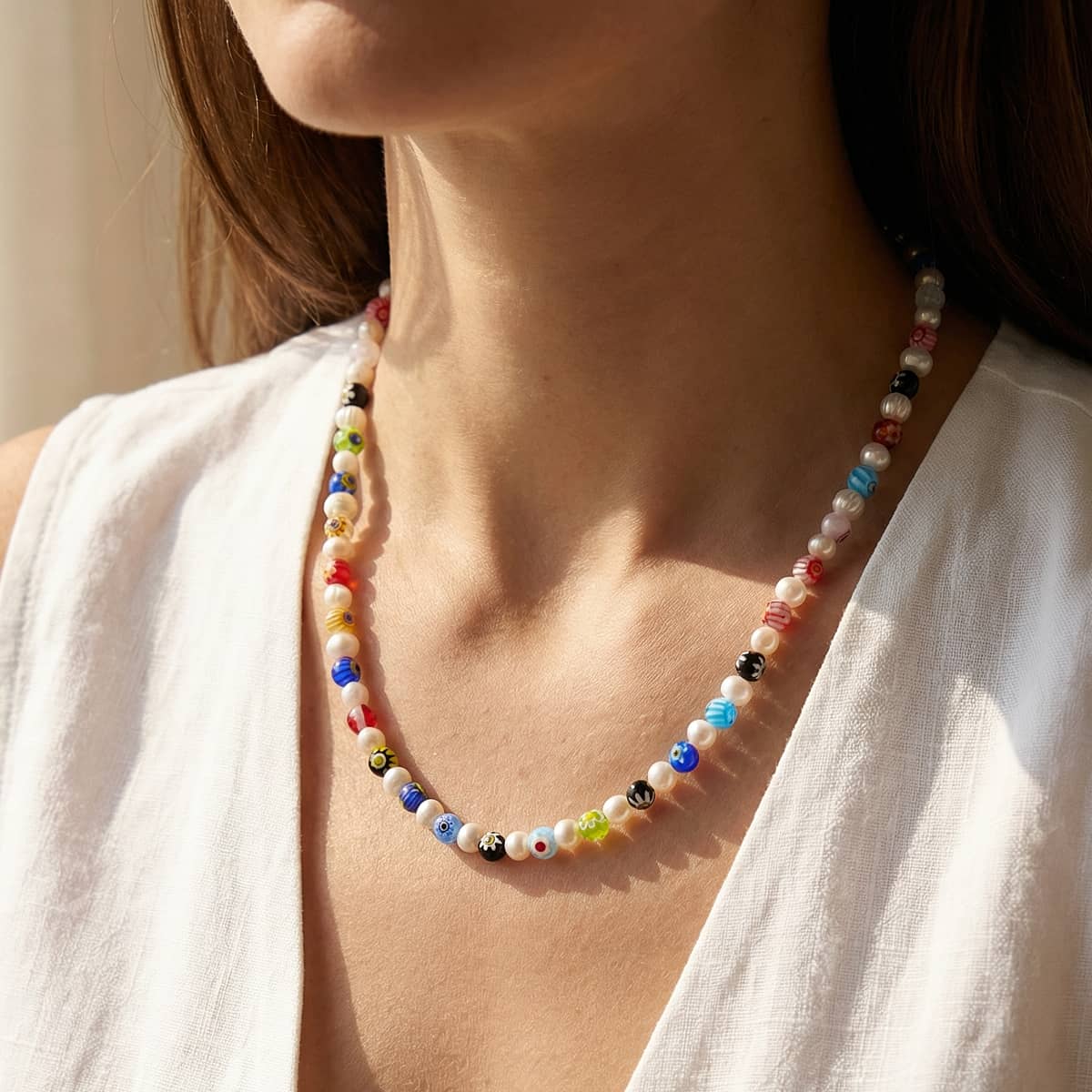 Flowers & Pearls | Millefiori Necklace