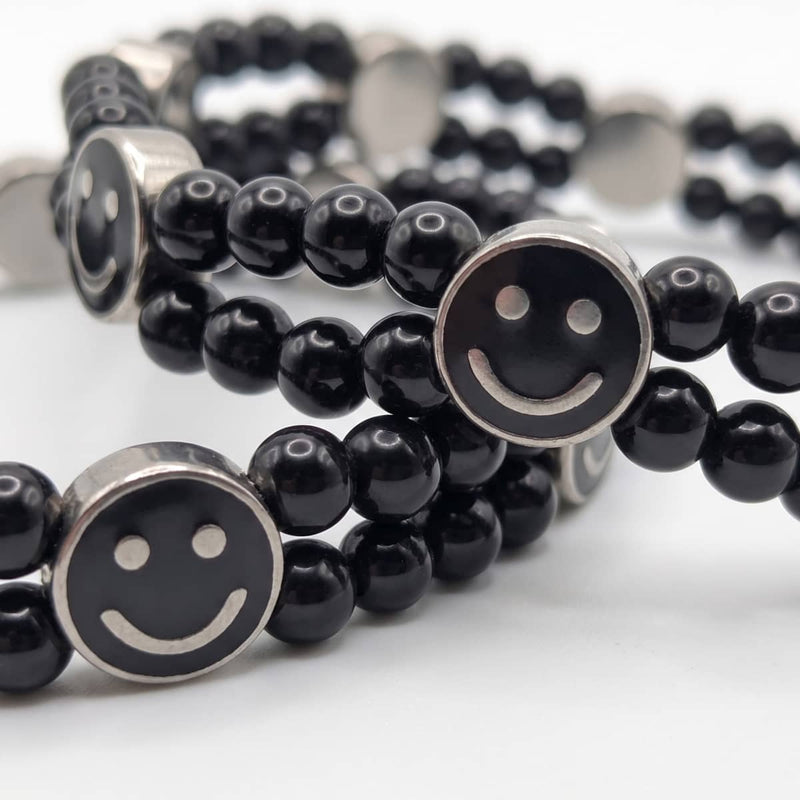 Black Agate x Midnight Luminous Enamel | Smile Bracelet