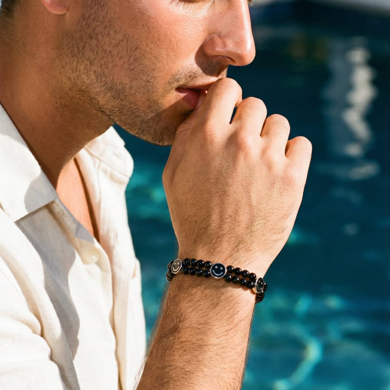 Black Agate x Midnight Luminous Enamel | Smile Bracelet