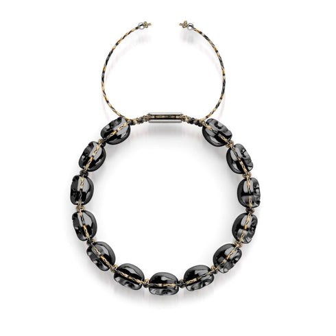 Hades | Hematite Skulls x Black GloWeave | Macrame Bracelet