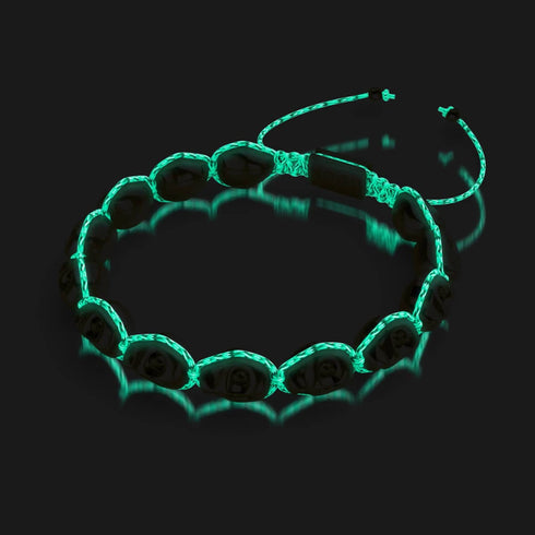 Hades | Hematite Skulls x Black GloWeave | Macrame Bracelet
