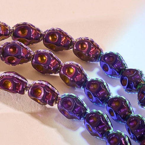 Nyx | Purple Hematite Skulls x Violet GloWeave | Macrame Bracelet