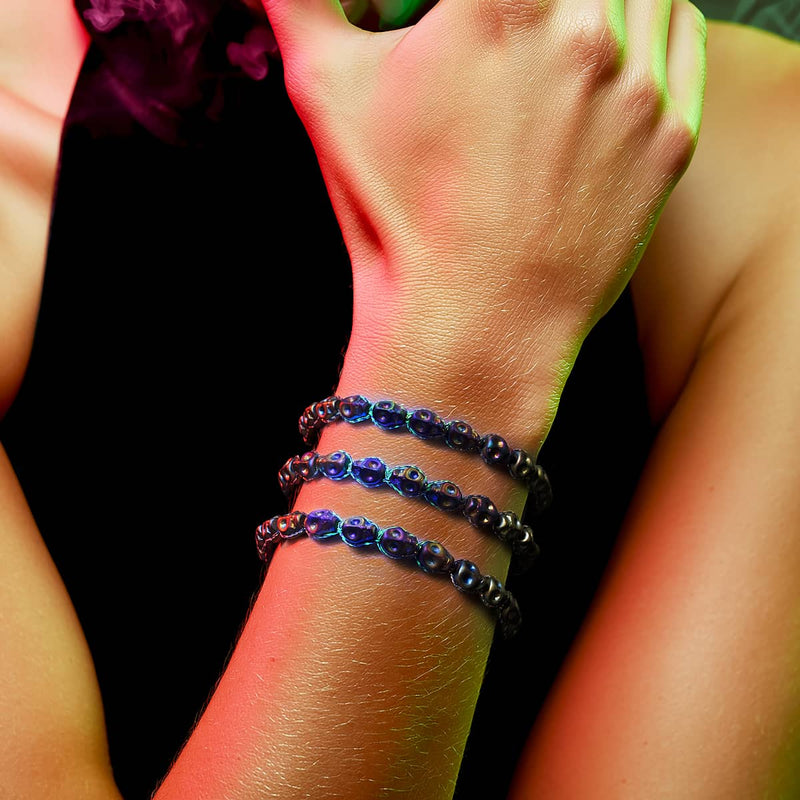 Cobalt Eclipse | Unicorn Hematite Skulls x Blue GloWeave | Macrame Bracelet