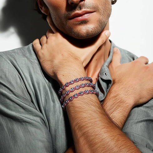 Blush Nocturne | Silver Hematite Skulls x Pink GloWeave | Macrame Bracelet