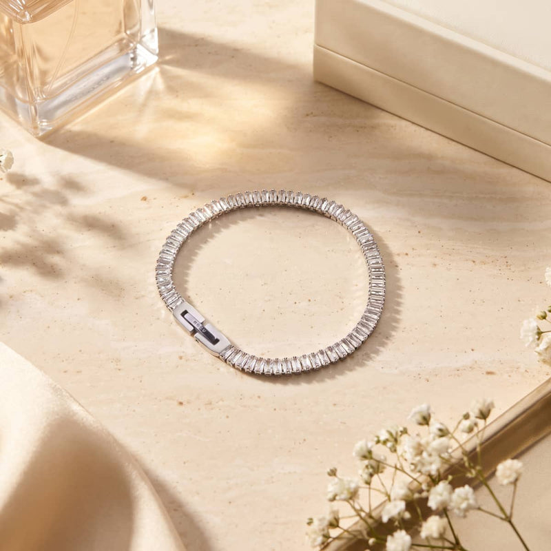Baguette Cut Crystal x Rhodium | Tennis Bracelet
