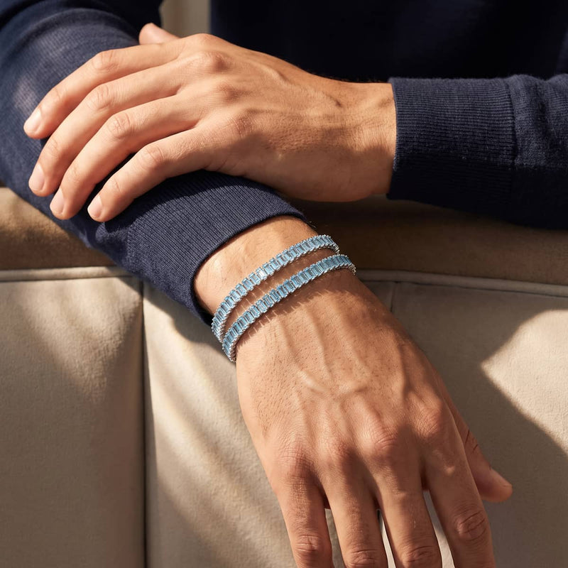 Aquamarine Baguette Cut Crystal x Rhodium | Tennis Bracelet