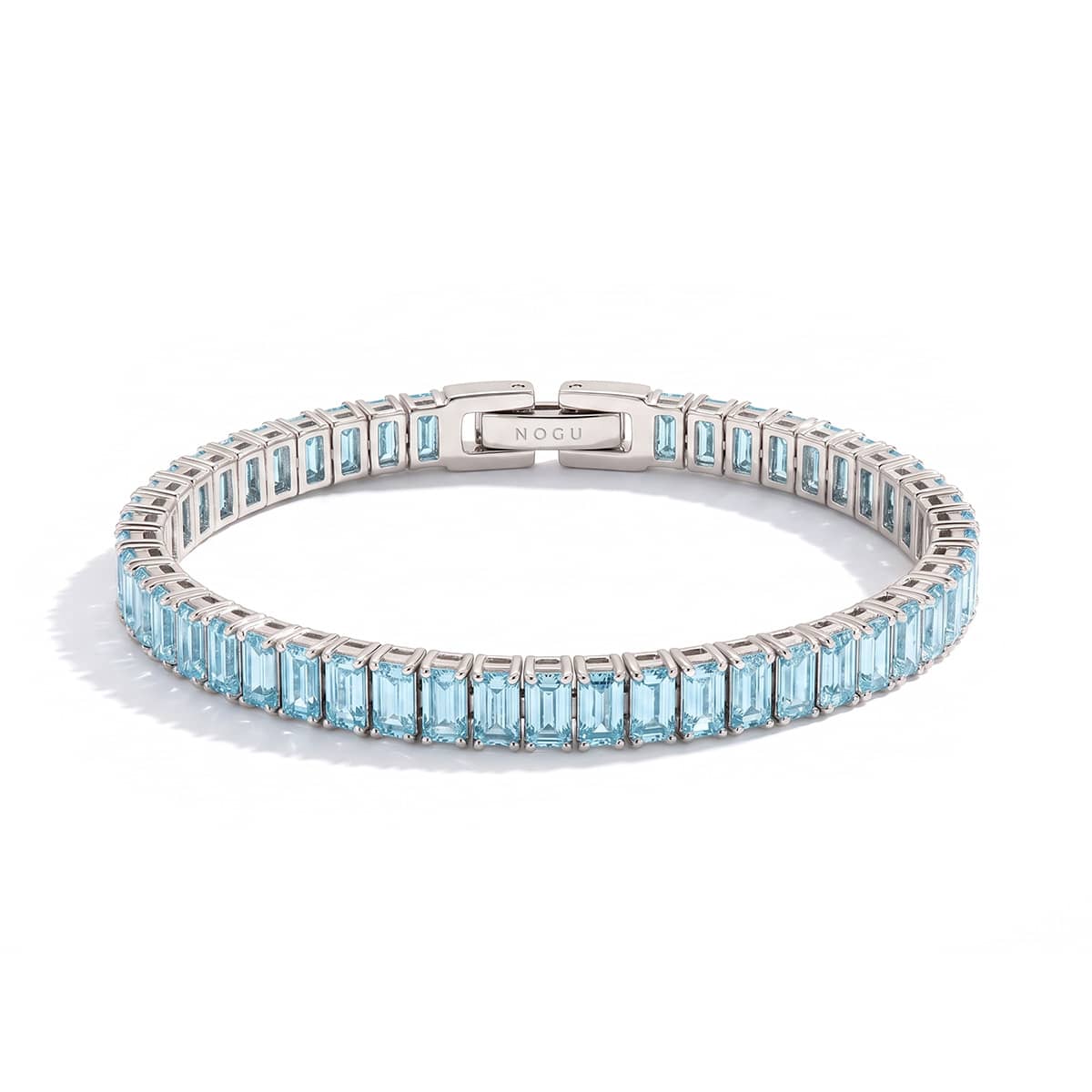 Aquamarine Baguette Cut Crystal x Rhodium | Tennis Bracelet