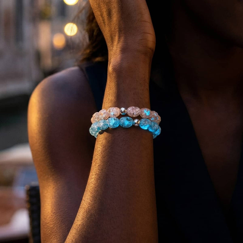Sea and Sand | Firework Glass Micro Pebble Bracelet 2 Set
