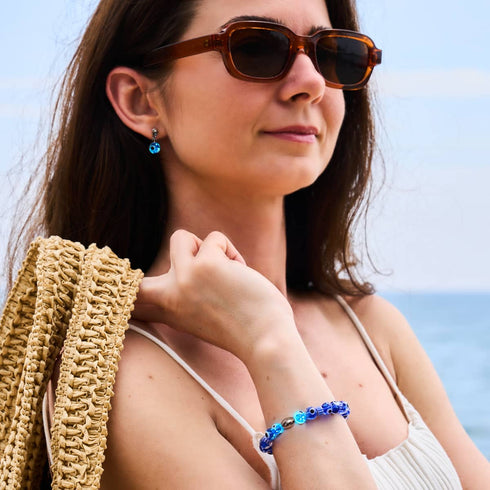 Nazar | .925 Sterling Silver | Firefly Glass Evil Eye Drop Stud Earrings