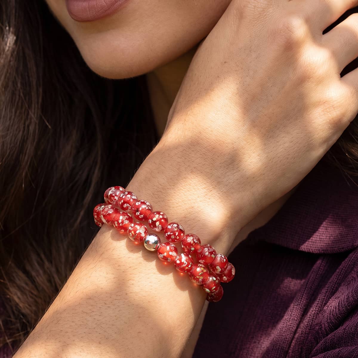 Crimson | .925 Sterling Silver | Firefly Glass Bracelet