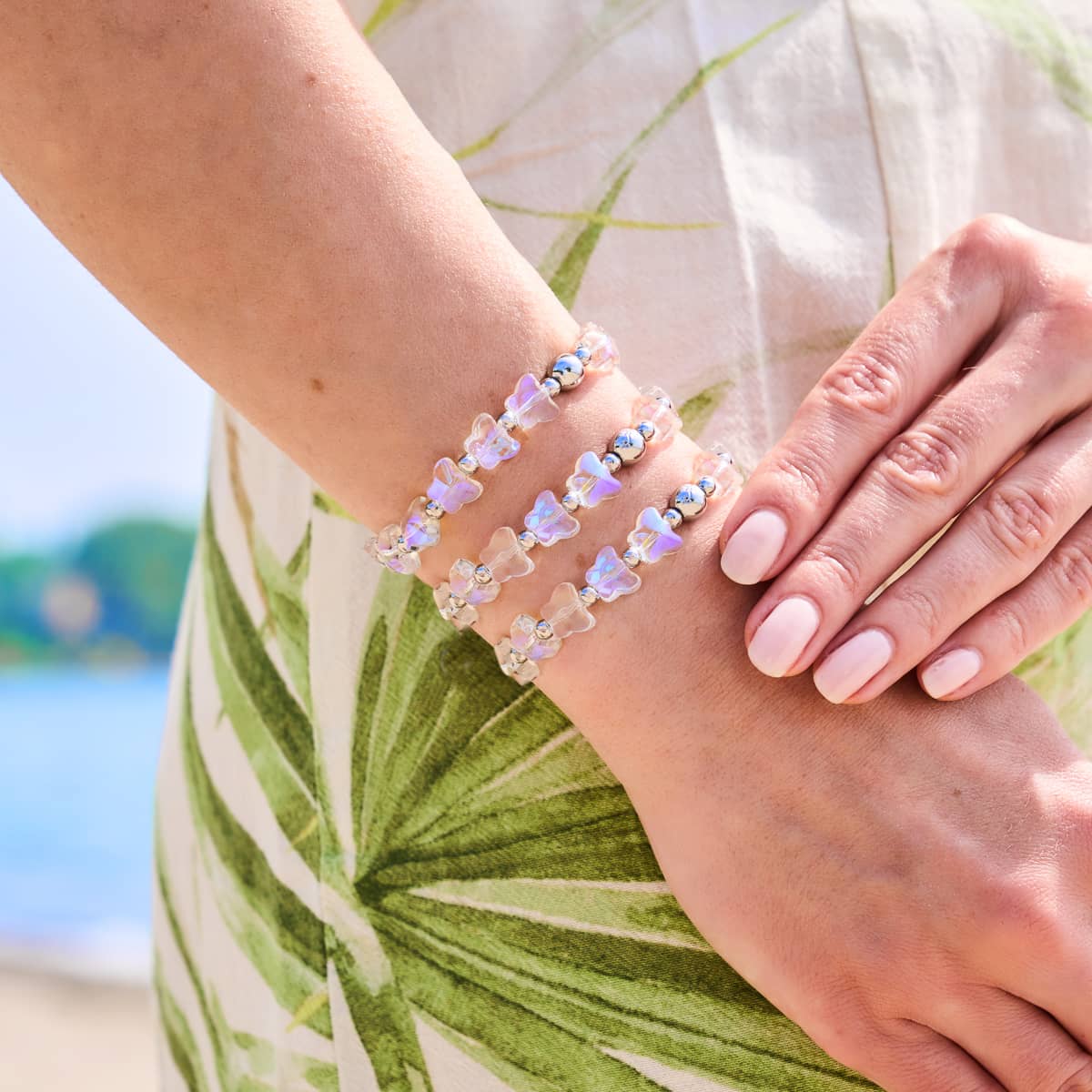 Morning Dew | Silver | Rainbow White Butterfly Bracelet