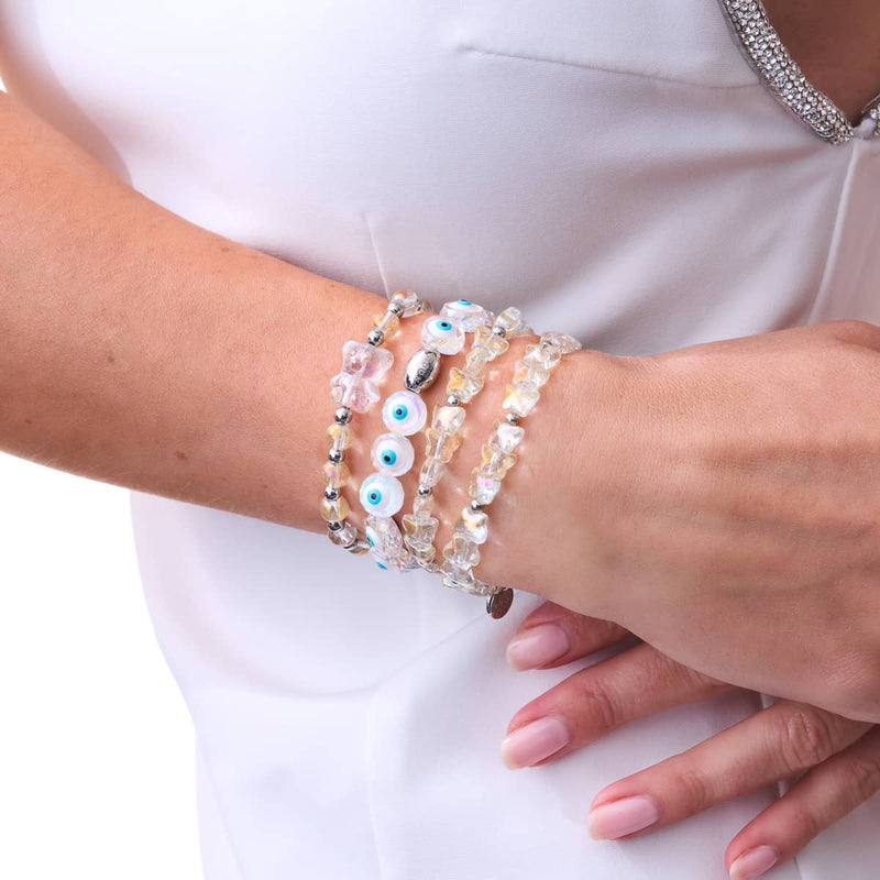 White | .925 Sterling Silver | Crystal Evil Eye Bracelet