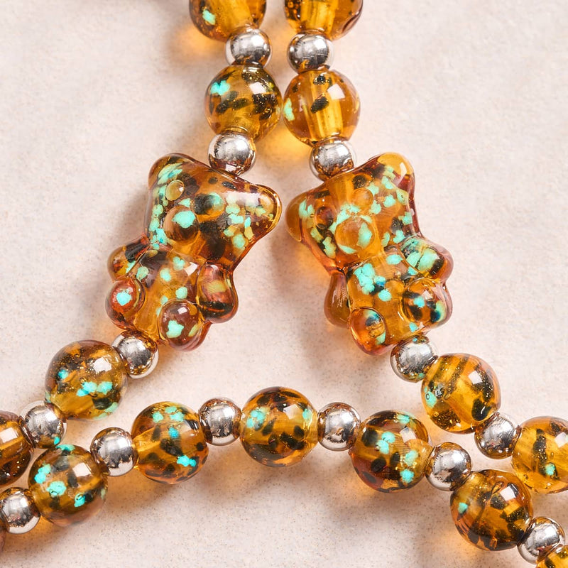 Amber | Silver | Firefly Glass Bear Bracelet
