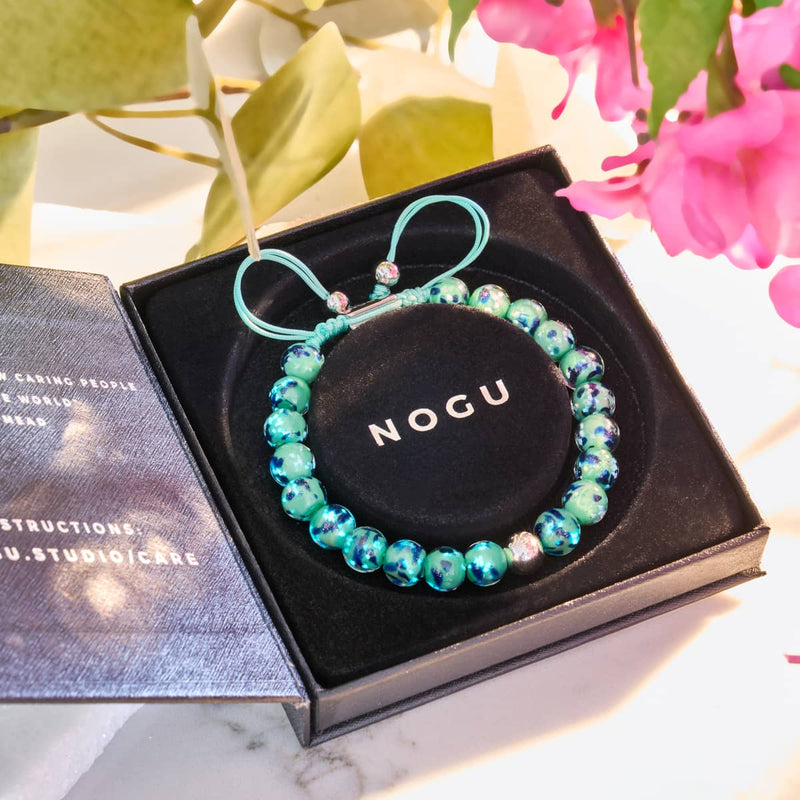 Blue Mint | Silver | Firefly Glass Macrame Bracelet