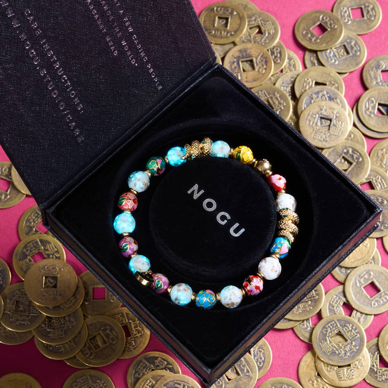 Cloud Dragon | Enamel Lotus | White Firefly Glass Serpent Bracelet