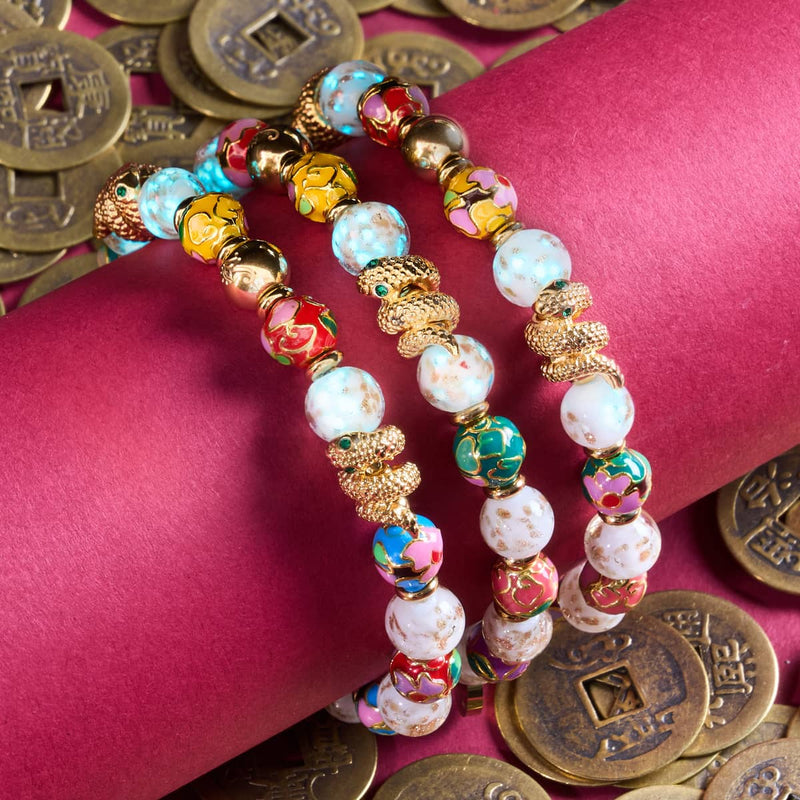 Cloud Dragon | Enamel Lotus | White Firefly Glass Serpent Bracelet