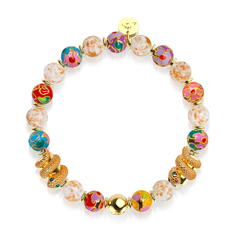 Cloud Dragon | Enamel Lotus | White Firefly Glass Serpent Bracelet