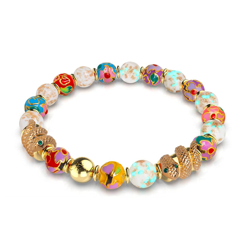 Cloud Dragon | Enamel Lotus | White Firefly Glass Serpent Bracelet