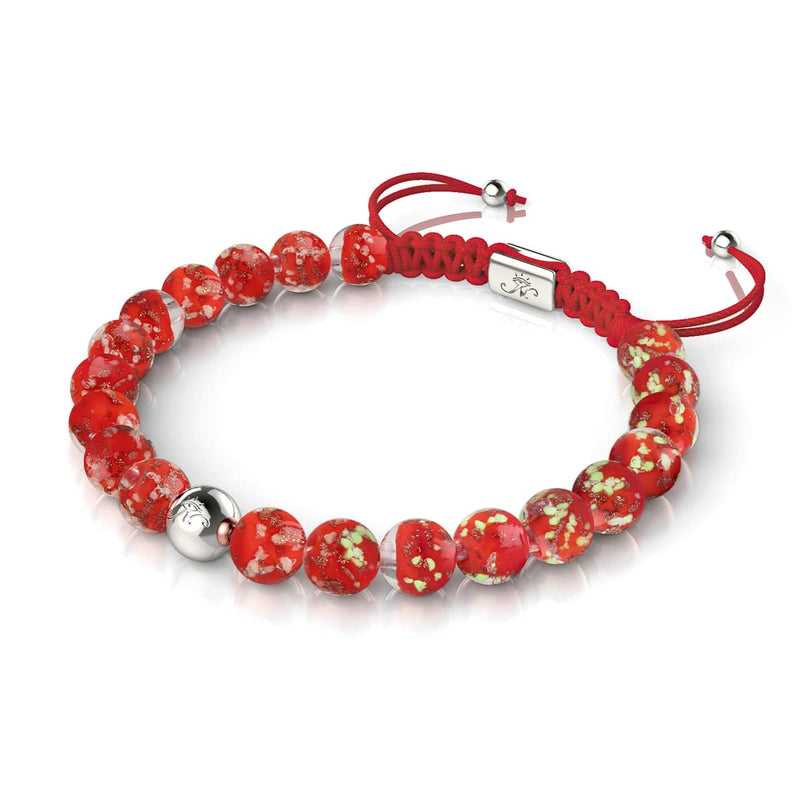 Crimson | Silver | Firefly Glass Macrame Bracelet