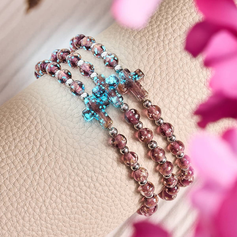Merlot | Silver | Firefly Glass Cross Bracelet