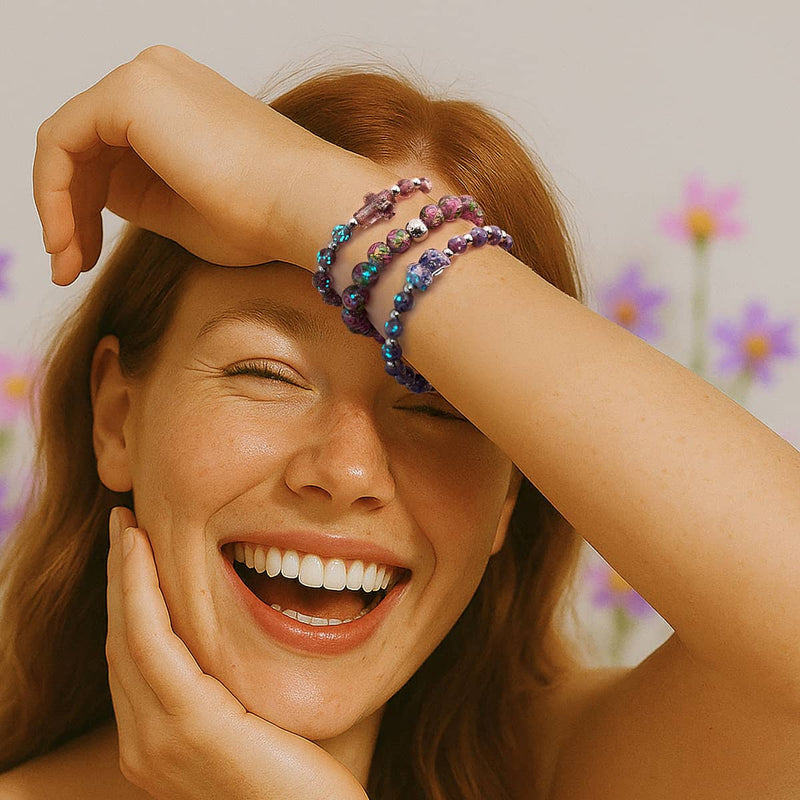 Merlot | Silver | Firefly Glass Cross Bracelet