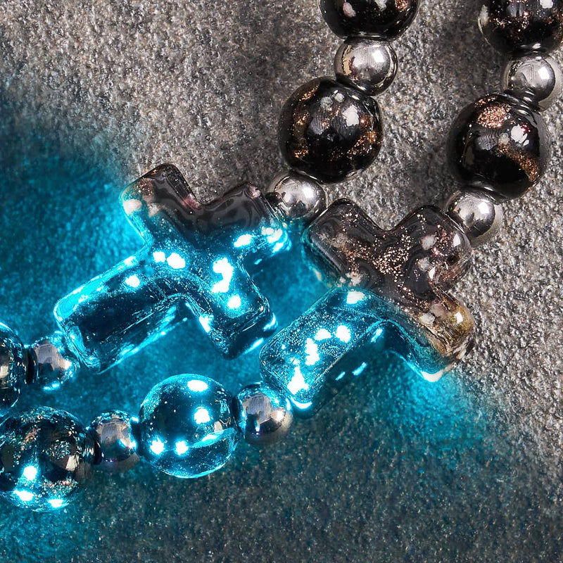 Obsidian | Silver | Firefly Glass Cross Bracelet