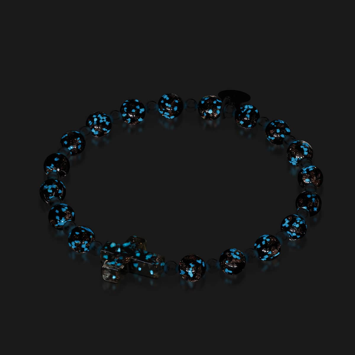 Obsidian | Silver | Firefly Glass Cross Bracelet