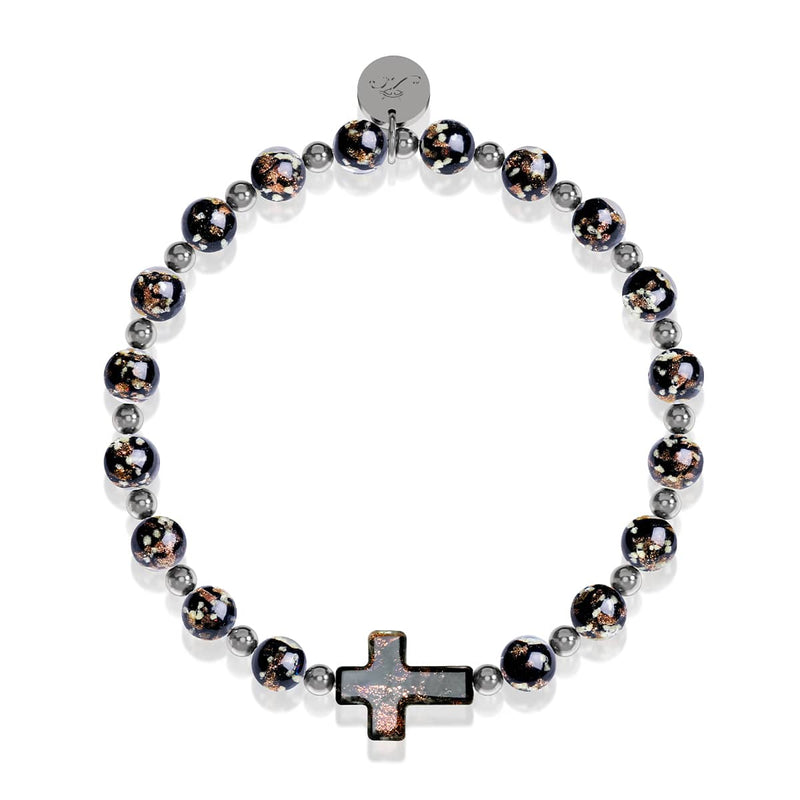Obsidian | Silver | Firefly Glass Cross Bracelet