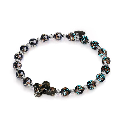 Obsidian | Silver | Firefly Glass Cross Bracelet