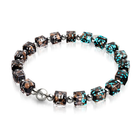 Obsidian | Silver | Firefly Glass Pebble Bracelet