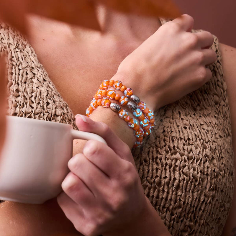 Orange Orchid | .925 Sterling Silver | Firefly Glass Blossom Bracelet