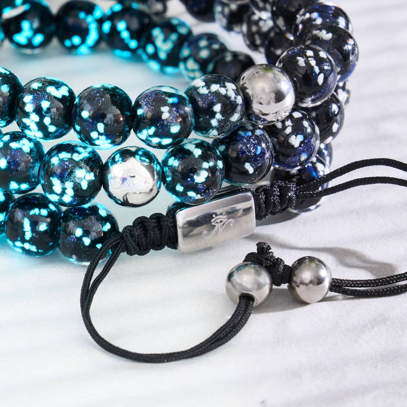 Pitch Black | Silver | Firefly Glass Macrame Bracelet