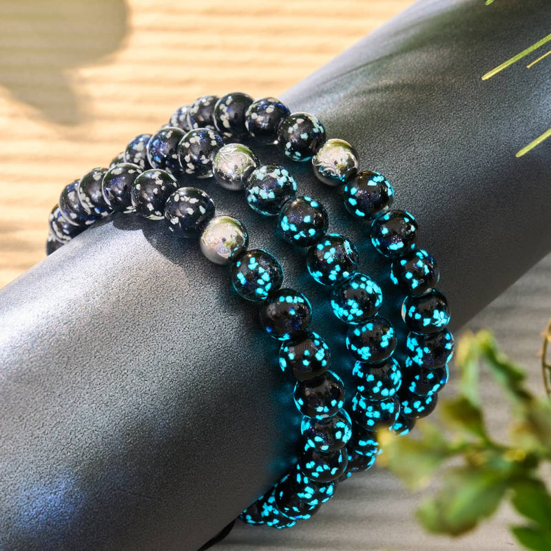 Pitch Black | Silver | Firefly Glass Macrame Bracelet
