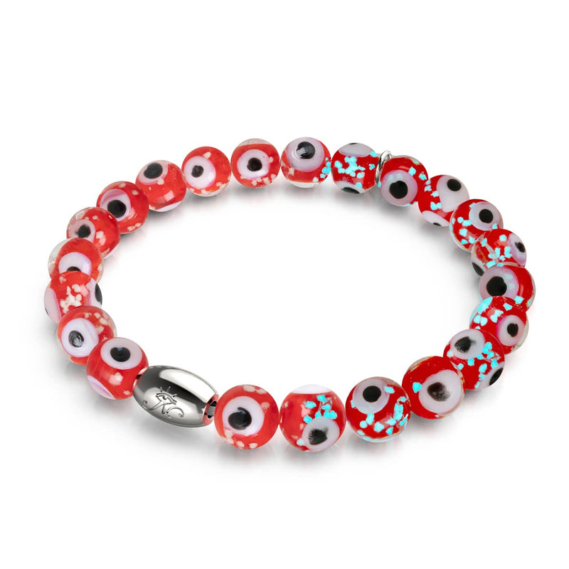 Red | .925 Sterling Silver | Firefly Glass Evil Eye Bracelet