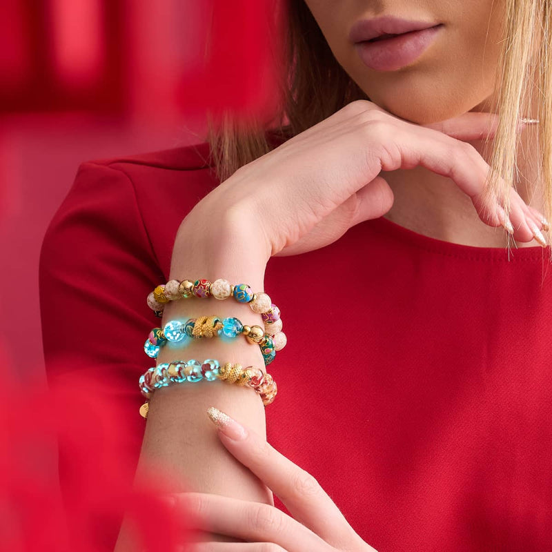 Sea Dragon | Enamel Lotus | Teal Firefly Glass Serpent Bracelet