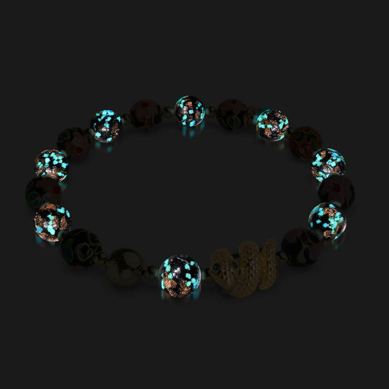 Shadow Dragon | Enamel Lotus | Onyx Firefly Glass Serpent Bracelet
