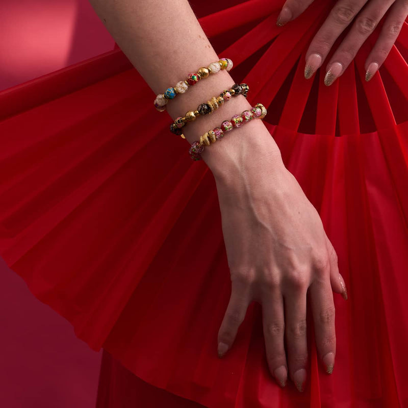 Shadow Dragon | Enamel Lotus | Onyx Firefly Glass Serpent Bracelet